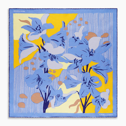 Blue and Yellow Lily Silk Pocket Square Image 3