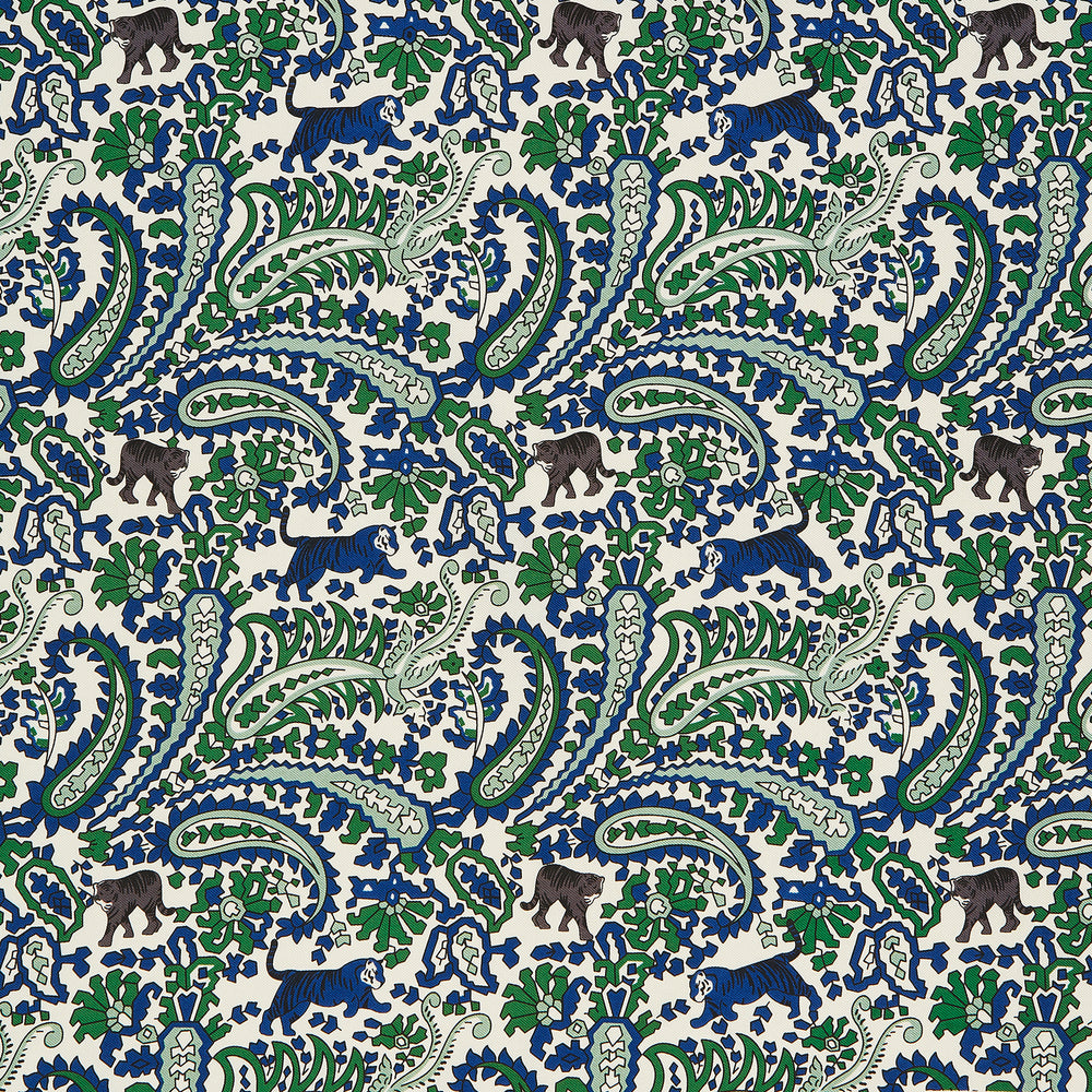 Green and Blue Paisley Tiger Silk Pocket Square