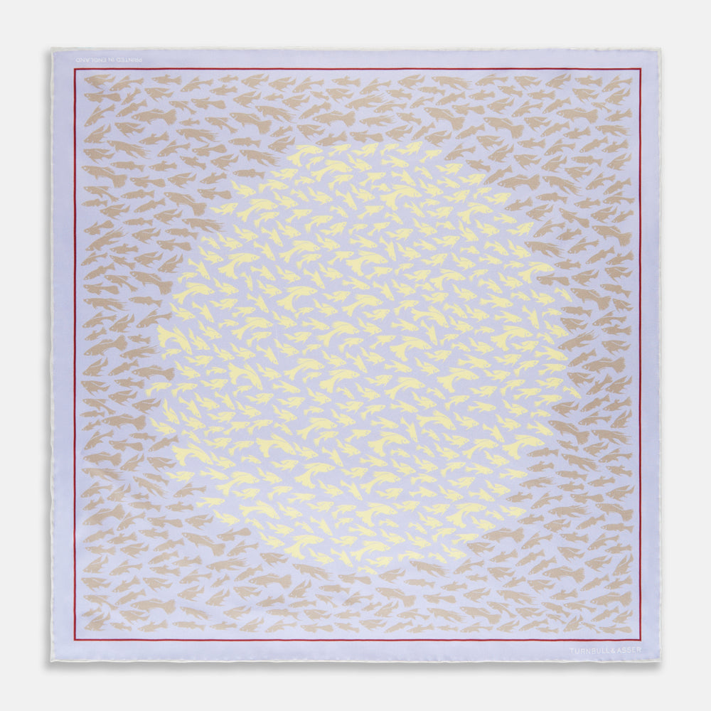 Pale Blue and Lemon Fish Mosaic Silk Pocket Square