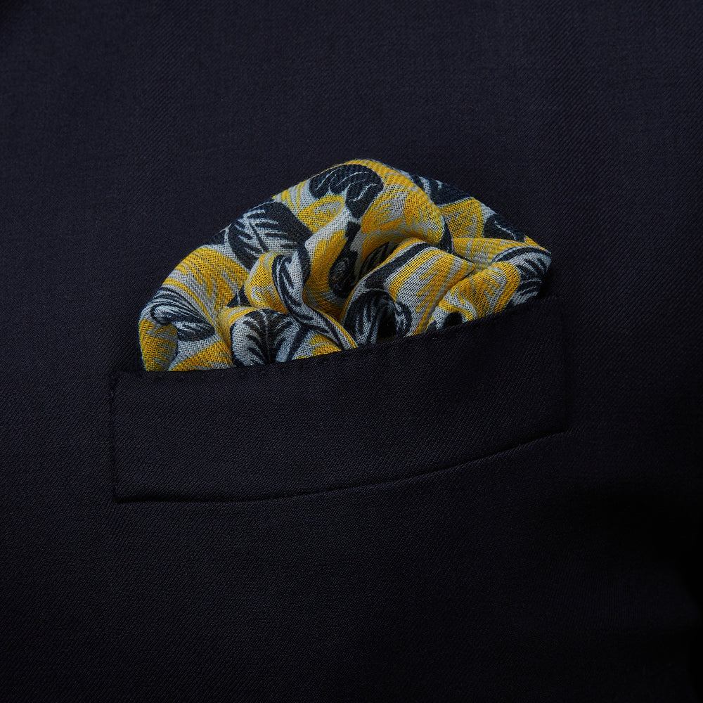 Apricot And Blue Tropical Bird Pattern Wool Pocket Square