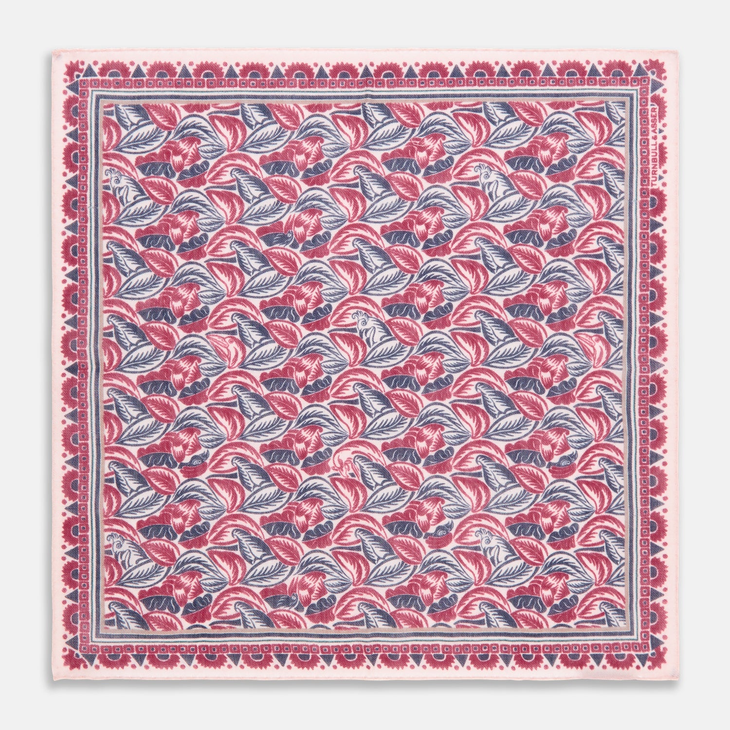 View 1 of product Pink And Blue Tropical Bird Pattern Wool Pocket Square