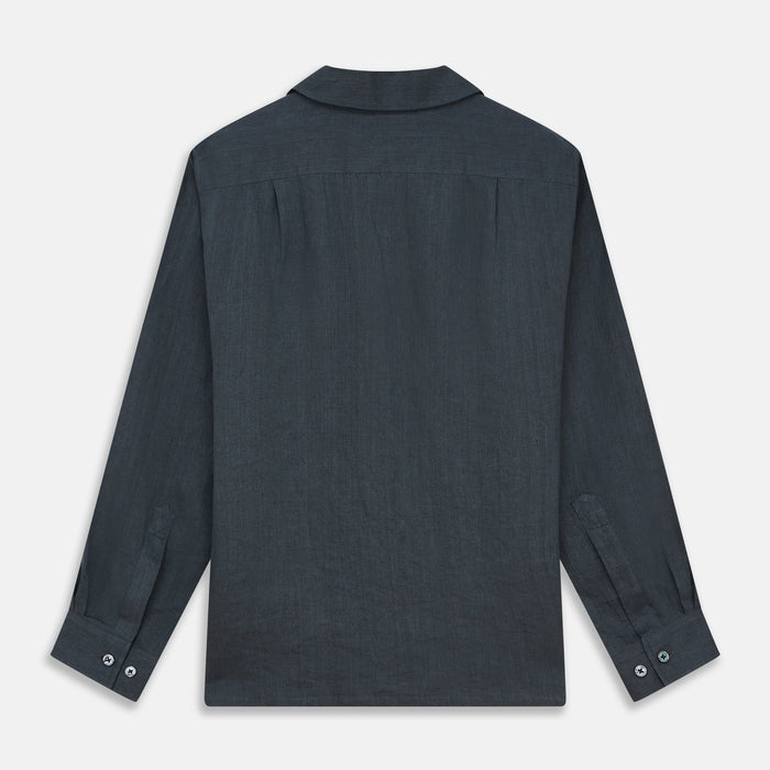 Grey Cotton and Linen Blend Holiday Fit Winnington Shirt Image 4