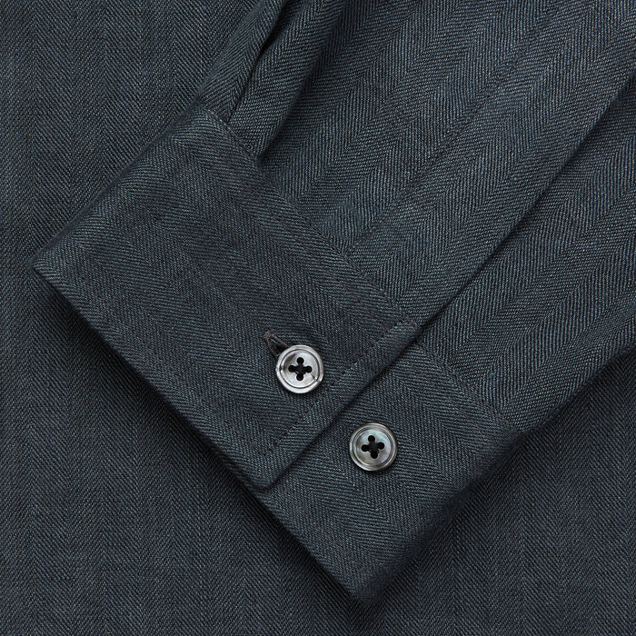 Grey Cotton and Linen Blend Holiday Fit Winnington Shirt Image 1