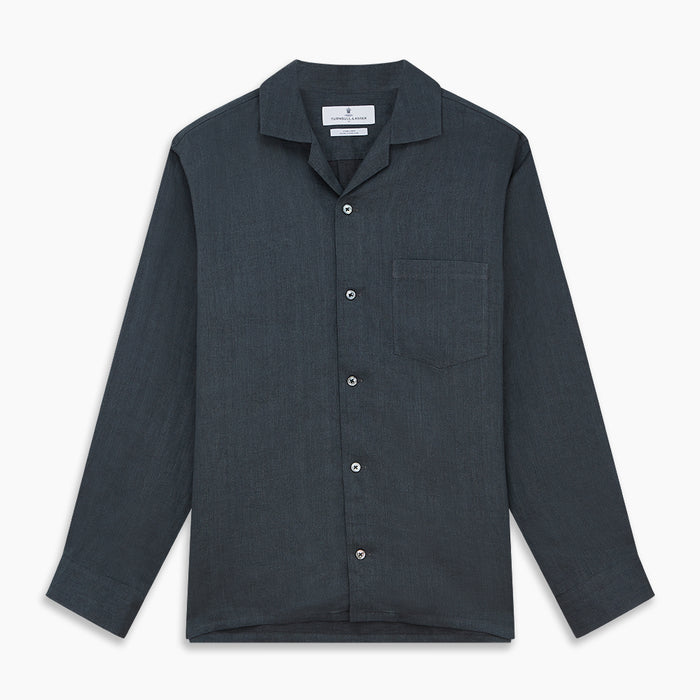 Grey Cotton and Linen Blend Holiday Fit Winnington Shirt Image 5