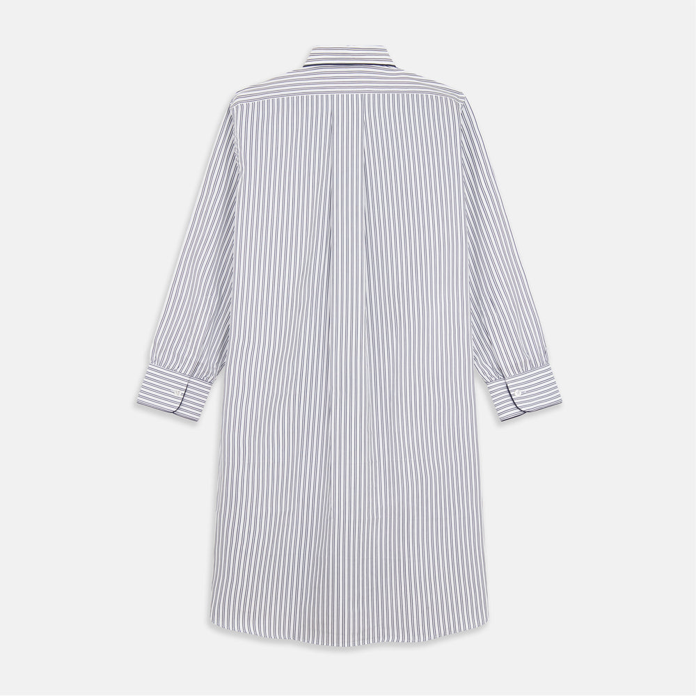 White and Navy Striped Cotton Sussex Nightshirt