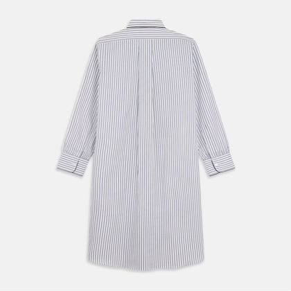 White and Navy Striped Cotton Sussex Nightshirt Image 4