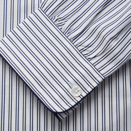 White and Navy Striped Cotton Sussex Nightshirt Image 2