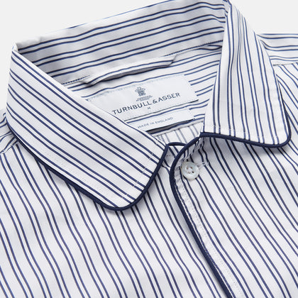 White and Navy Striped Cotton Sussex Nightshirt Image 1