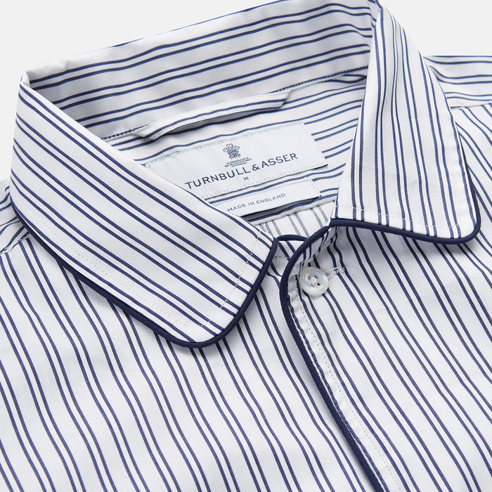 White and Navy Striped Cotton Sussex Nightshirt Image 1