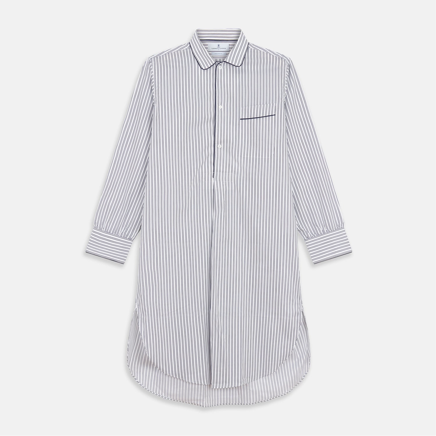 View 1 of product White and Navy Striped Cotton Sussex Nightshirt