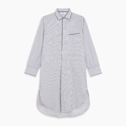 White and Navy Striped Cotton Sussex Nightshirt Image 5