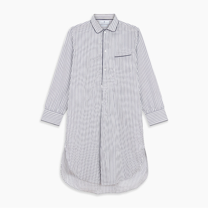 White and Navy Striped Cotton Sussex Nightshirt Image 5