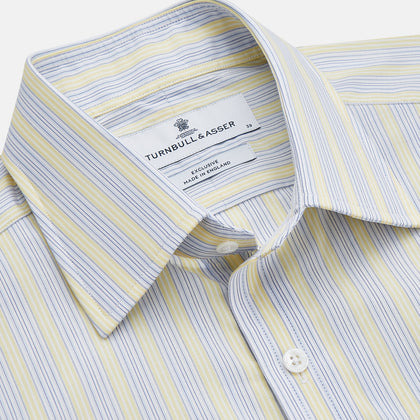 Yellow and Pale Blue Multi Stripe Cotton Regular Fit Whitby Shirt
