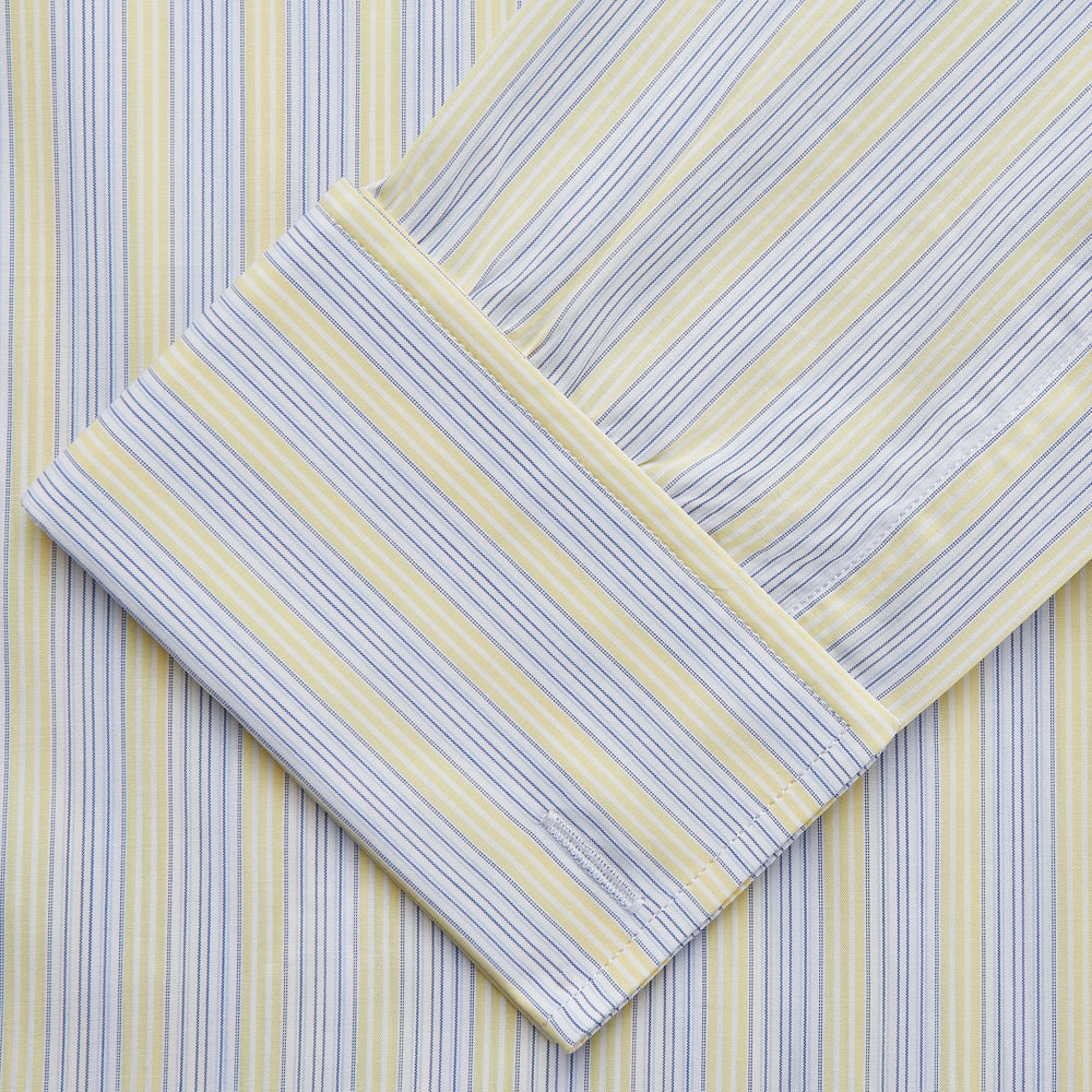 Yellow and Pale Blue Multi Stripe Cotton Regular Fit Whitby Shirt