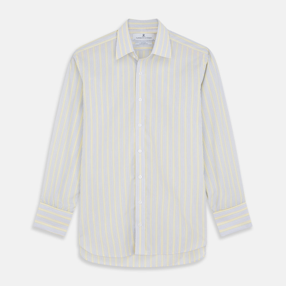 Yellow and Pale Blue Multi Stripe Cotton Regular Fit Whitby Shirt