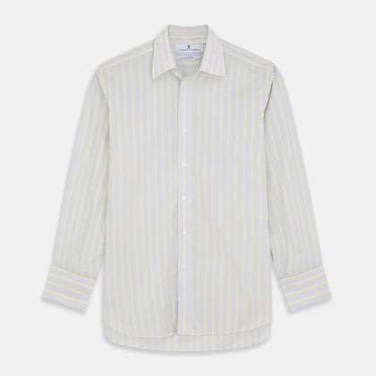 Yellow and Pale Blue Multi Stripe Cotton Regular Fit Whitby Shirt