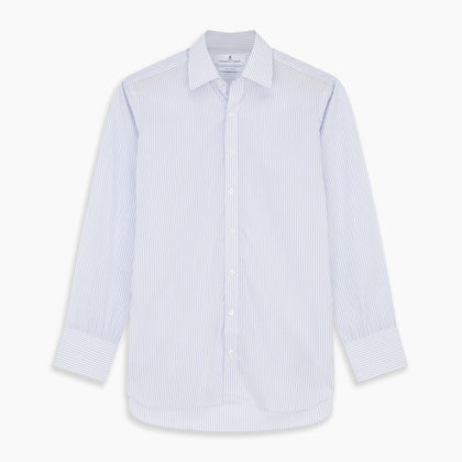 Pale Blue and White Multi-stripe Cotton Regular Fit Mayfair Shirt Image 5