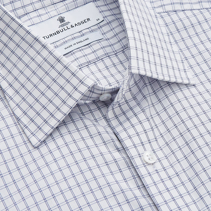 White and Blue Check Cotton Regular Fit Mayfair Shirt Image 1
