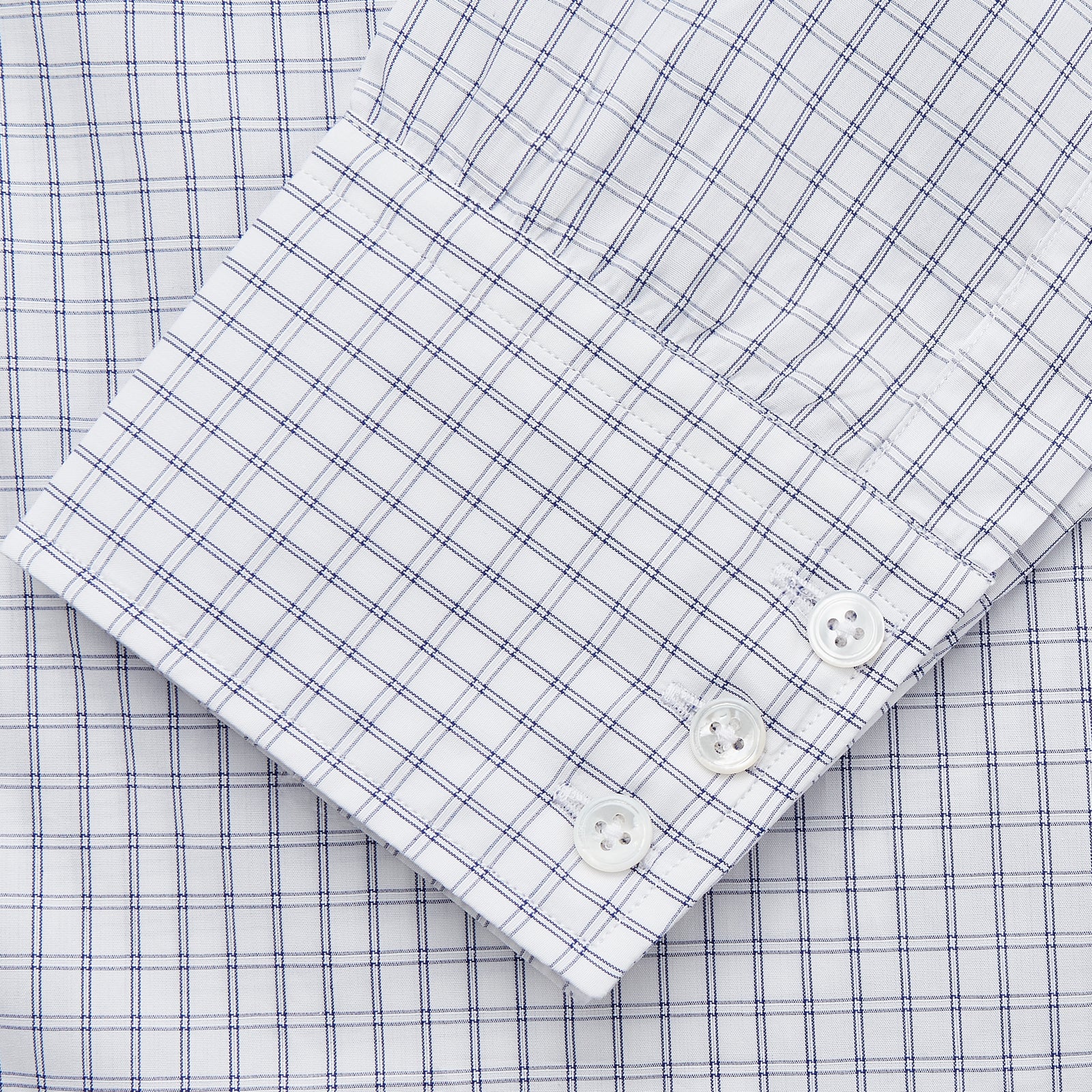 View 3 of product White and Blue Check Cotton Regular Fit Mayfair Shirt