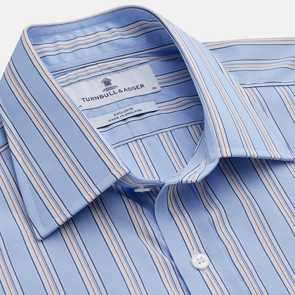Pale Blue Multi-stripe Cotton Regular Fit Mayfair Shirt Image 1