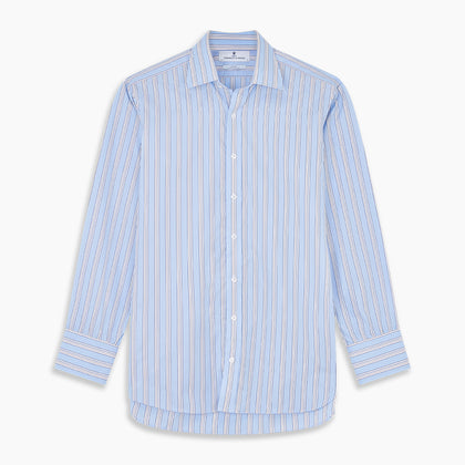 Pale Blue Multi-stripe Cotton Regular Fit Mayfair Shirt Image 5