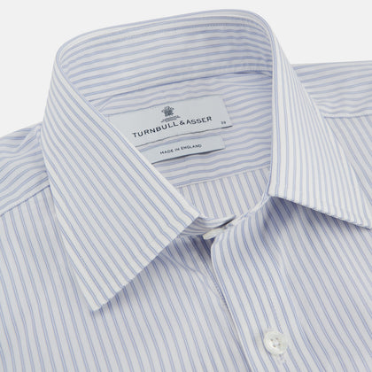 Pale Blue and White Multi-stripe Cotton Regular Fit Mayfair Shirt Image 1