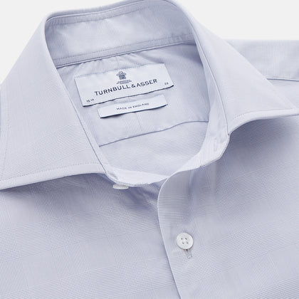 Faded Blue Block Check Cotton Tailored Fit Shelton Shirt Image 1