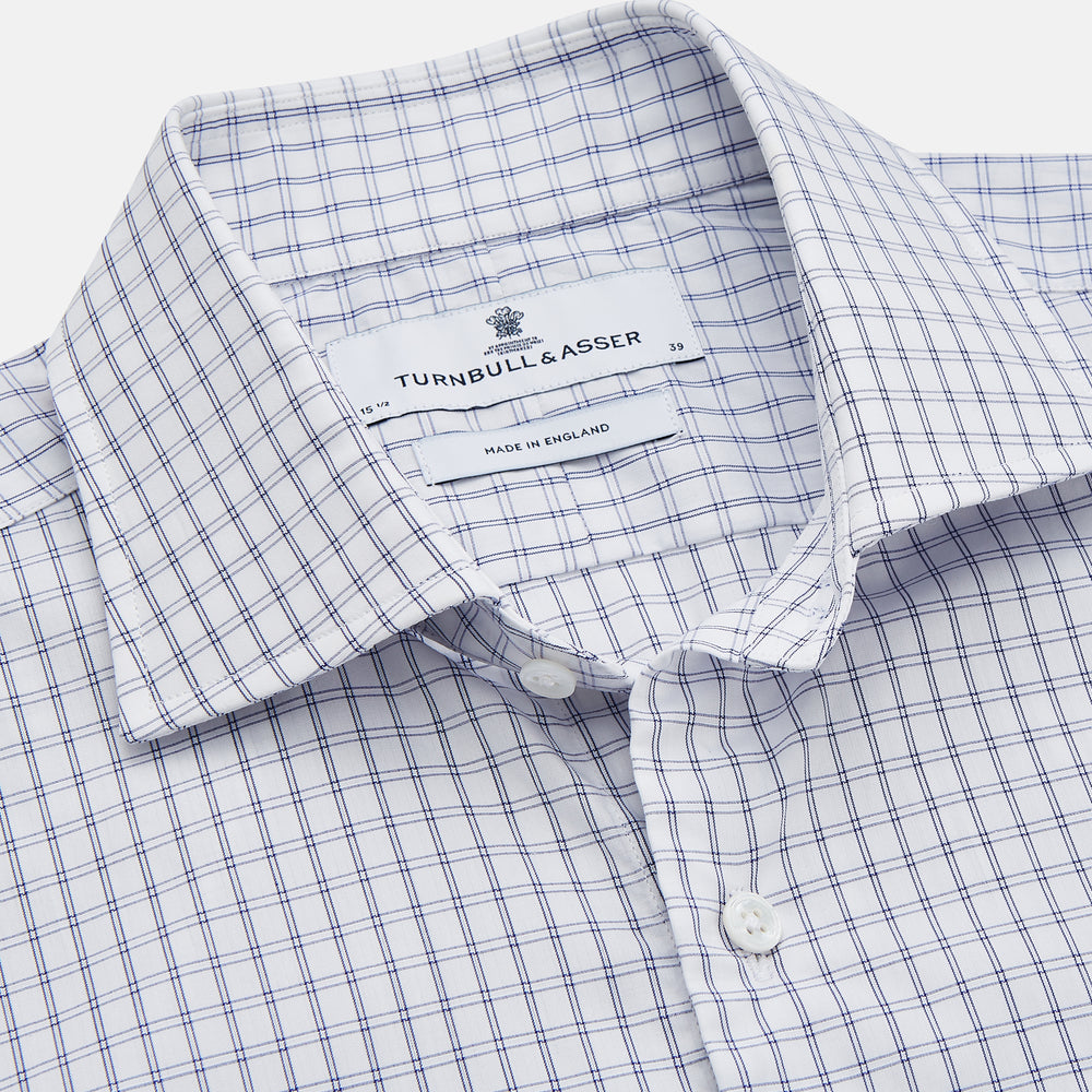 White and Blue Check Cotton Tailored Fit Shelton Shirt