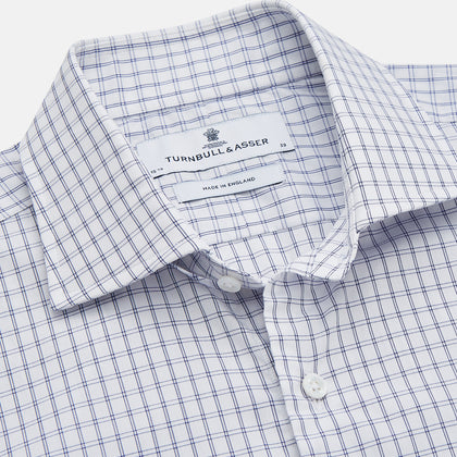 White and Blue Check Cotton Tailored Fit Shelton Shirt Image 1
