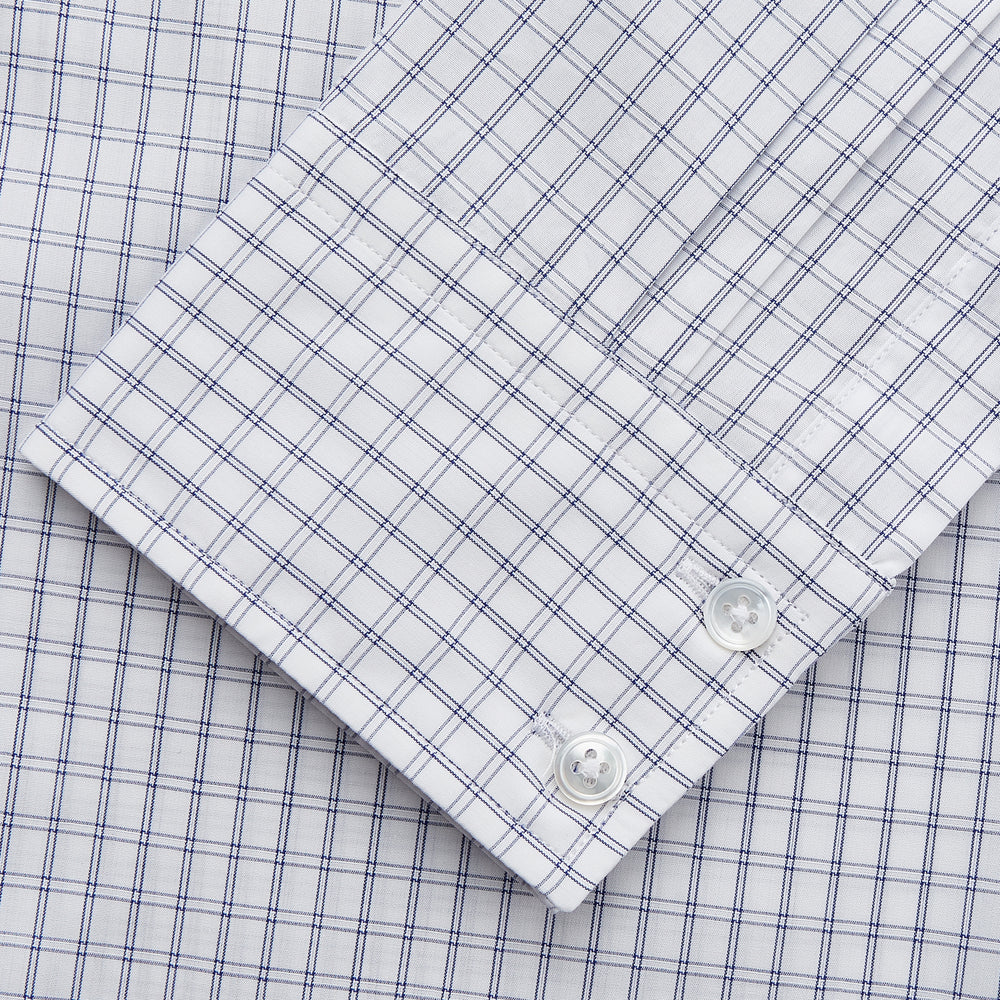 White and Blue Check Cotton Tailored Fit Shelton Shirt