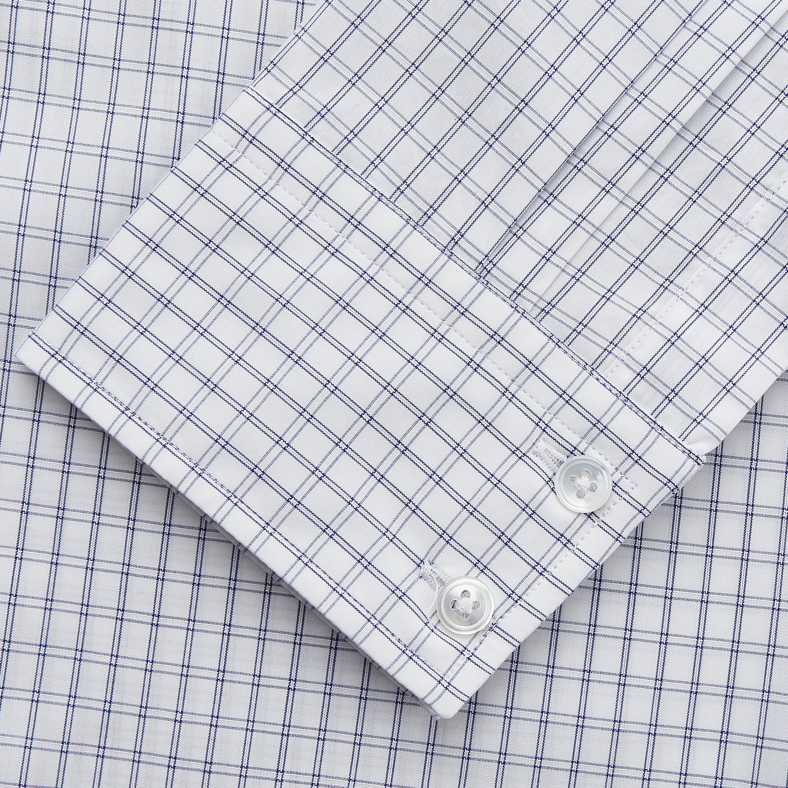 View 3 of product White and Blue Check Cotton Tailored Fit Shelton Shirt