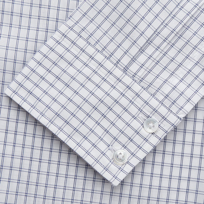 White and Blue Check Cotton Tailored Fit Shelton Shirt Image 2