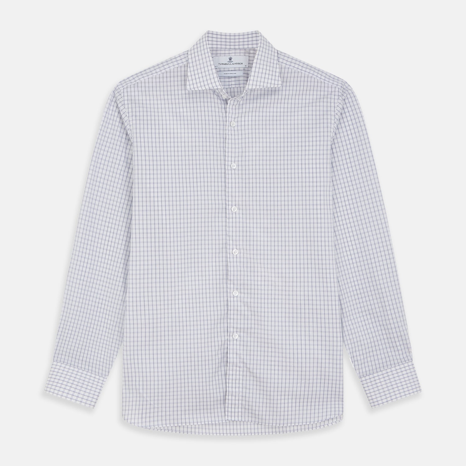 View 1 of product White and Blue Check Cotton Tailored Fit Shelton Shirt