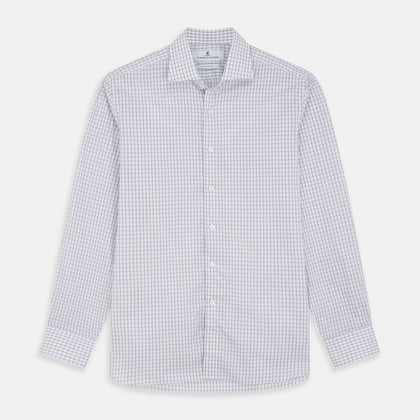 White and Blue Check Cotton Tailored Fit Shelton Shirt