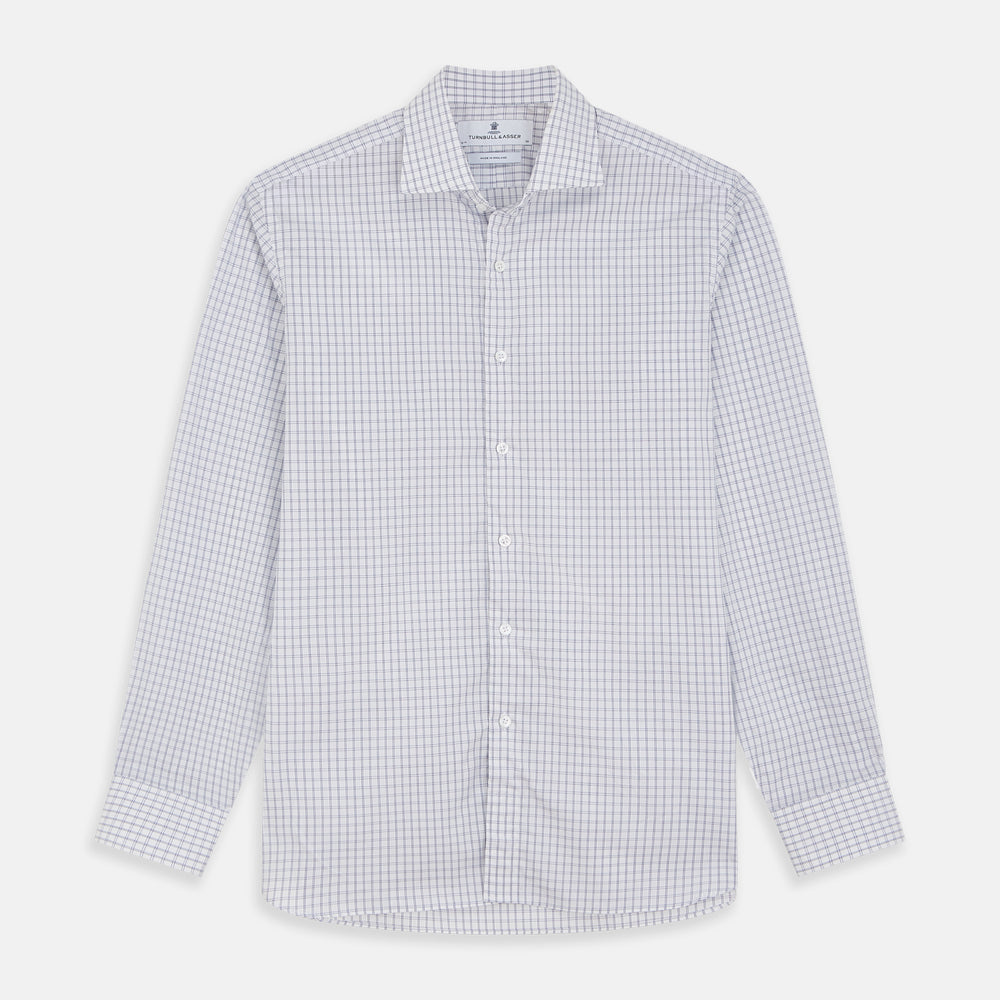 White and Blue Check Cotton Tailored Fit Shelton Shirt