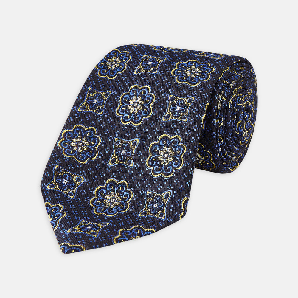 Navy Floral Tile Silk Tie
