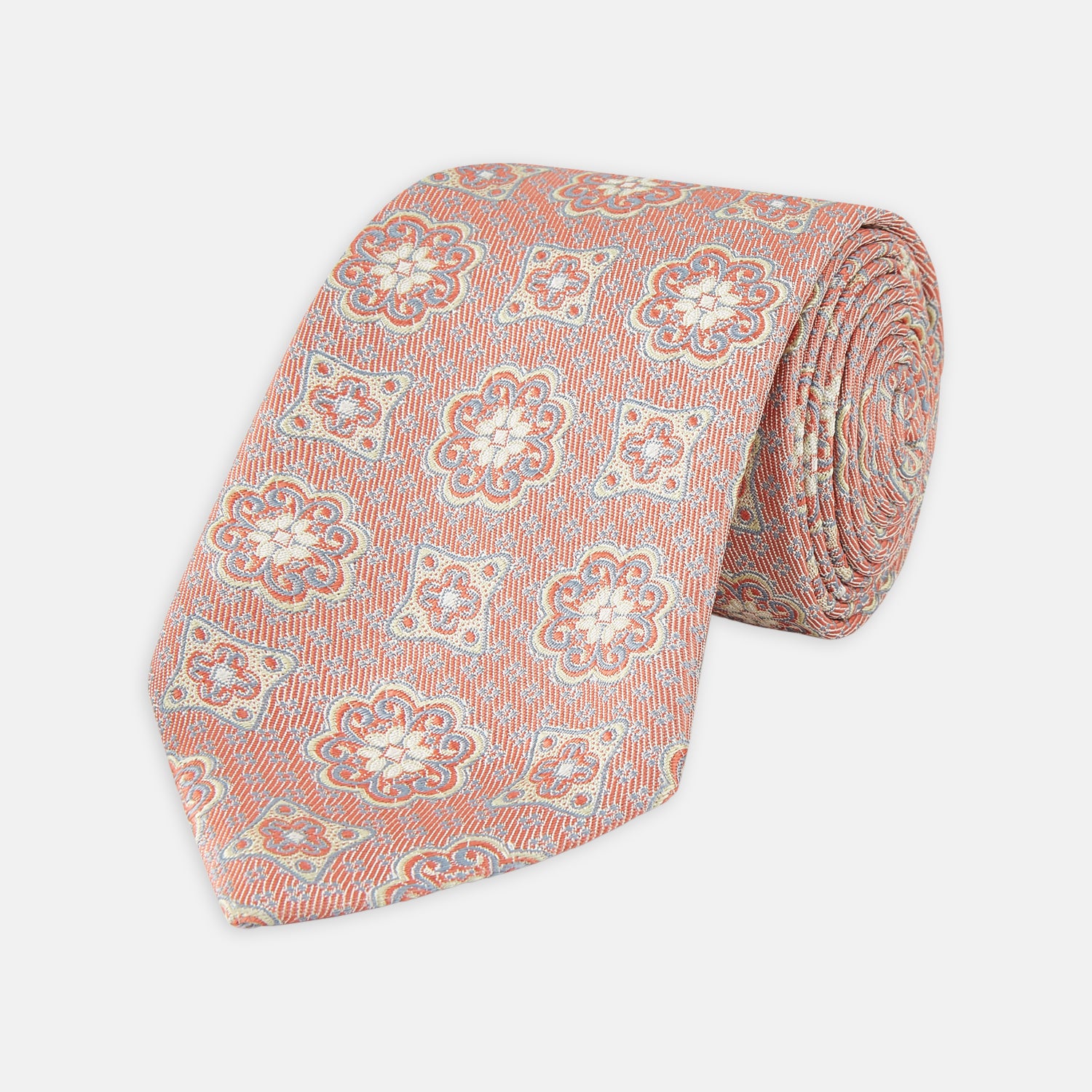 Slim Pink Floral Tile Silk Tie