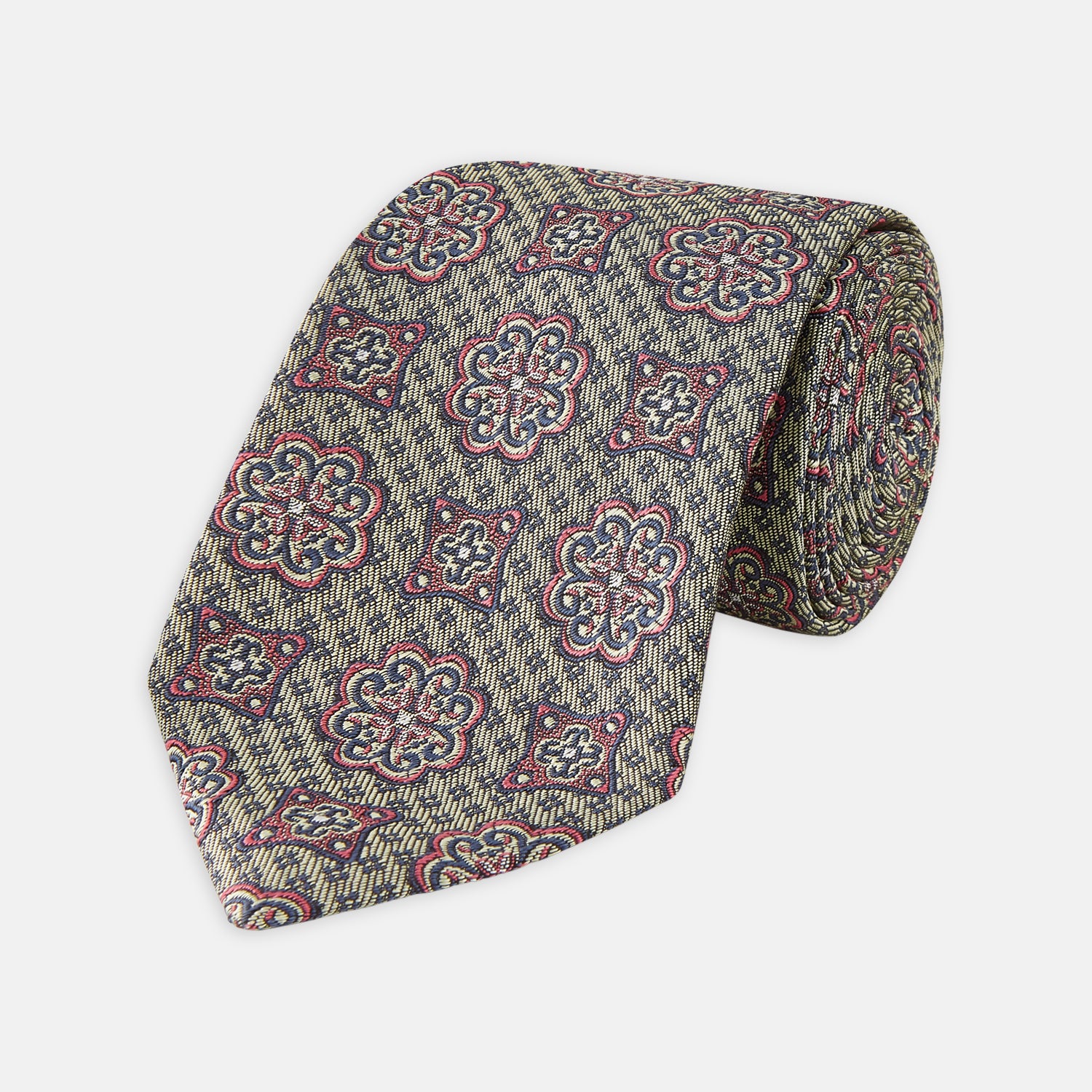View 1 of product Green Floral Tile Silk Tie