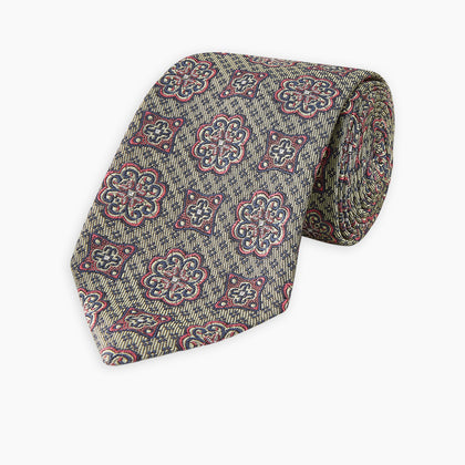 Green Floral Tile Silk Tie Image 4