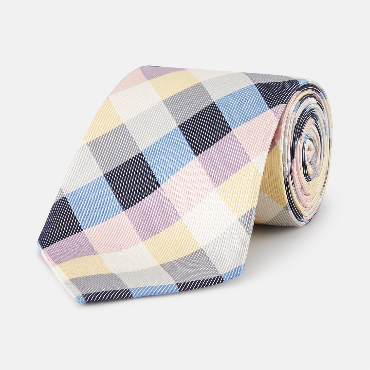 Lilac and Yellow Checkerboard Silk Tie