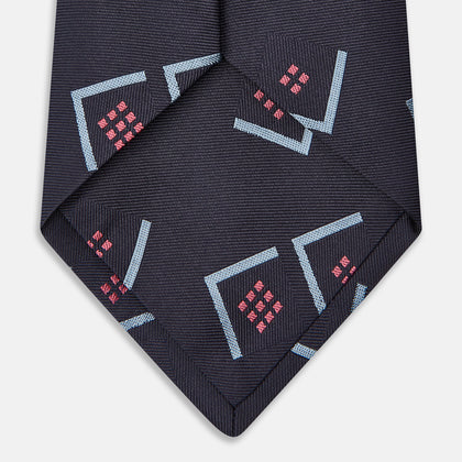 Navy Graphic Deco Silk Tie Image 2