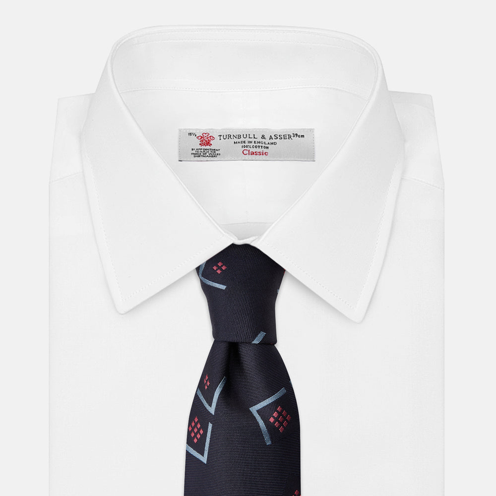 Navy Graphic Deco Silk Tie