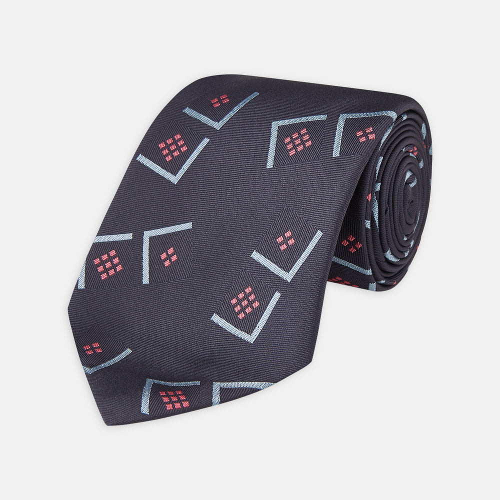 Navy Graphic Deco Silk Tie