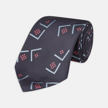 Navy Graphic Deco Silk Tie