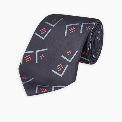 Navy Graphic Deco Silk Tie Image 4