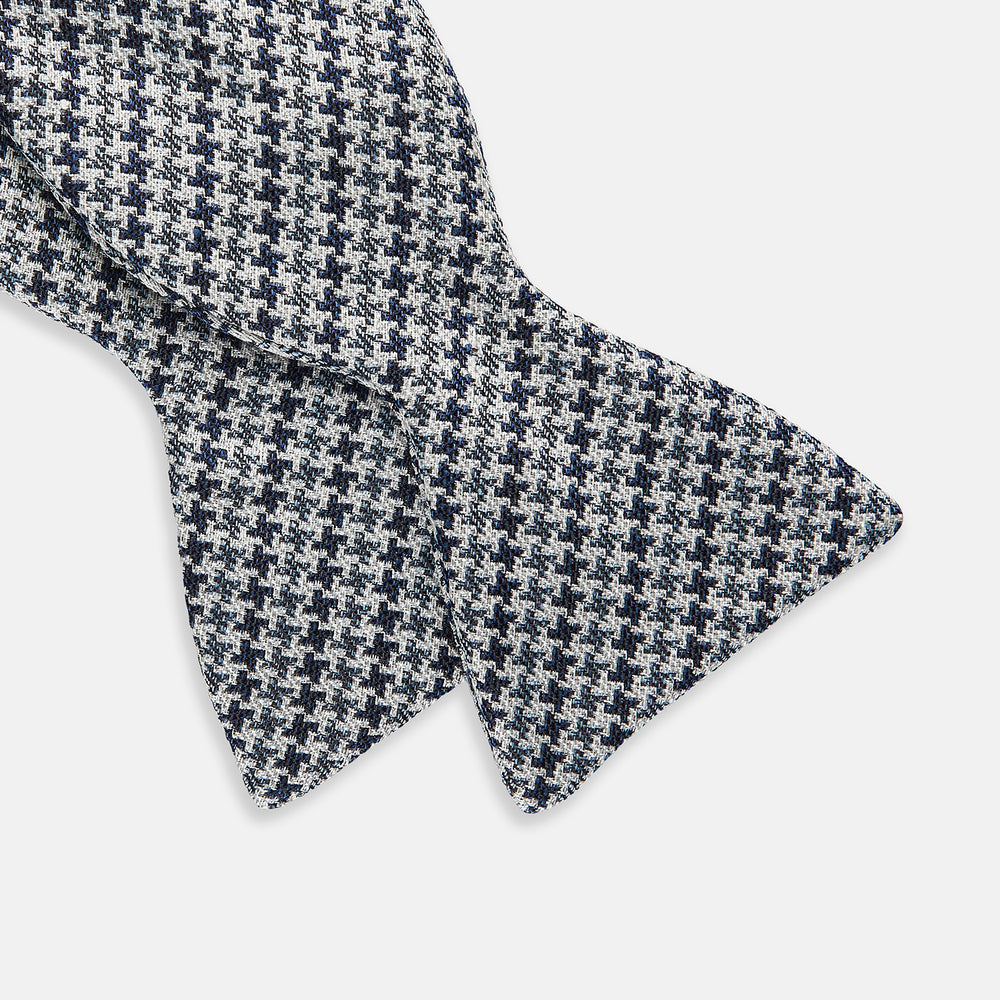 Blue Multi Puppytooth Silk Bow Tie