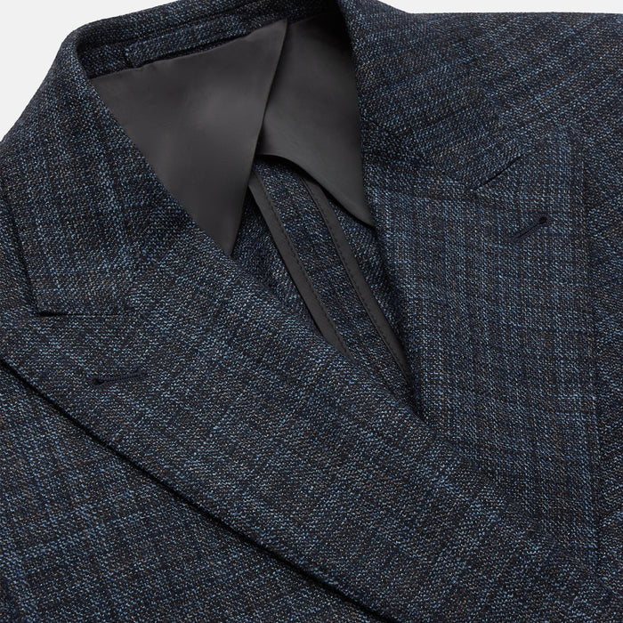 Navy Check Wool and Cashmere Blend Double Breasted Bertie Blazer Image 1