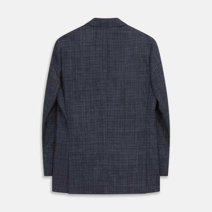 Navy Check Wool and Cashmere Blend Double Breasted Bertie Blazer Image 3