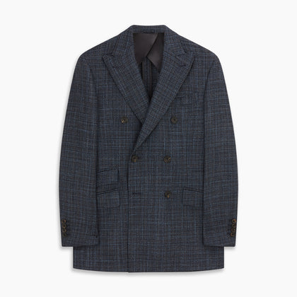 Navy Check Wool and Cashmere Blend Double Breasted Bertie Blazer Image 4