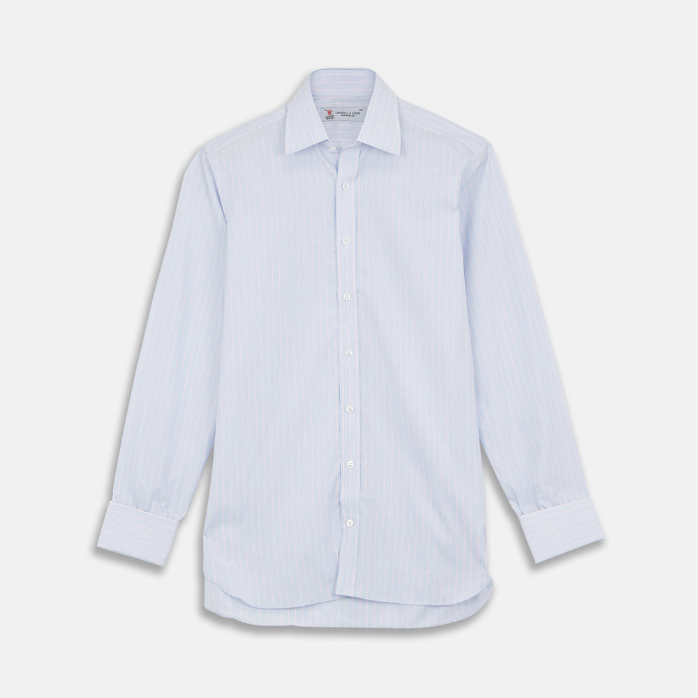 Navy and Light Blue Archive Check Shirt with T&A Collar and 3-Button Cuffs